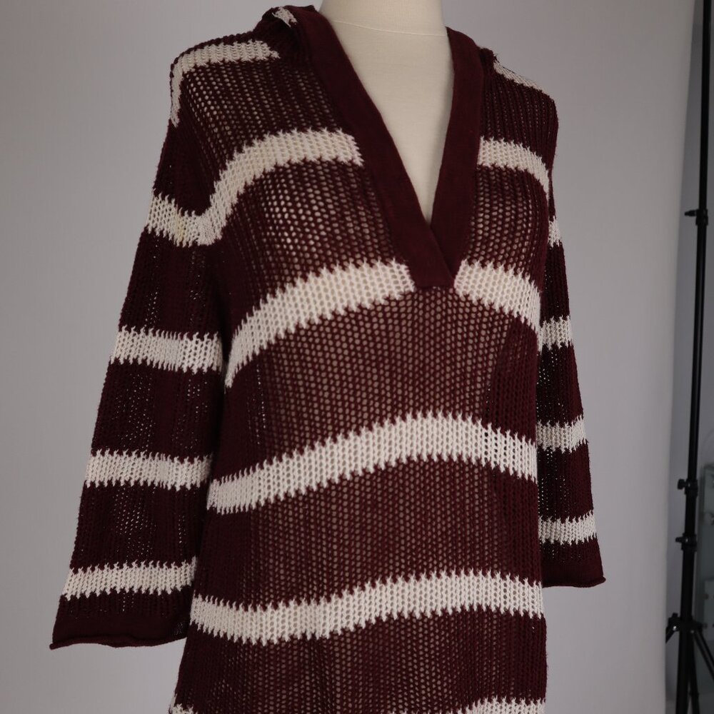 🌺 Tommy Bahama Nautical Stripe Knit Hoodie Sweater Beach Cover Up Crochet Dress